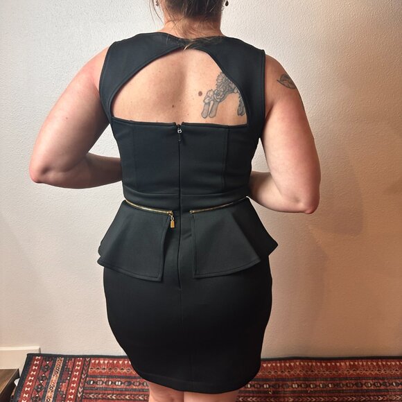 Bebe Removable Peplum Black Cocktail Dress Sleeveless Size 10 - Picture 3 of 7